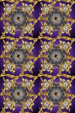 Klasik klasik klasik arka plan. Geleneksel oryantasyon süsü. Kusursuz klasik menekşe, gri ve kahverengi ve altın desenli.