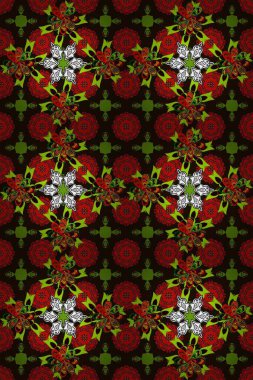 Düz Çiçek Elementleri Tasarımı. Çiçekle kusursuz desen. Kırmızı ve gri renkte çiçekler. Renkli Bahar Teması Kusursuz Arkaplan.