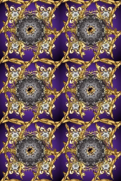 Klasik klasik klasik arka plan. Geleneksel oryantasyon süsü. Kusursuz klasik menekşe, gri ve kahverengi ve altın desenli.