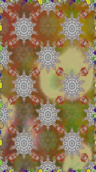 Zentangle soyut çiçekleri. Güzel kumaş deseni. Karalama çiçeği. Düz Çiçek Elementleri Tasarımı. Raster illüstrasyonu. Renkli Bahar Teması Kusursuz Arkaplan.