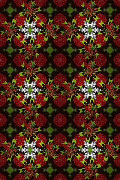 Düz Çiçek Elementleri Tasarımı. Çiçekle kusursuz desen. Kırmızı ve gri renkte çiçekler. Renkli Bahar Teması Kusursuz Arkaplan.