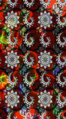 Raster Çiçek İllüstrasyonu güzel tekstil. Siyah ve kırmızı renkte etnik çiçeklerle süslenmiş zarif eskiz deseni.