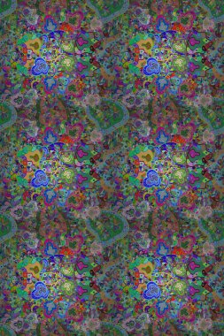 Mavi ve yeşil renkli çiçekler. Düz Çiçek Elementleri Tasarımı. Çiçekli, suluboya desenli kusursuz çiçek deseni. Raster illüstrasyonu. Renkli Bahar Teması Kusursuz Arkaplan.