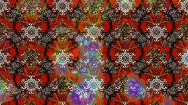 Düz Çiçek Elementleri Tasarımı. Kahverengi ve kırmızı renkte çiçekler. Renkli Bahar Teması eskiz kalıbı. Çiçekli çiçek deseni, suluboya. Raster illüstrasyonu.