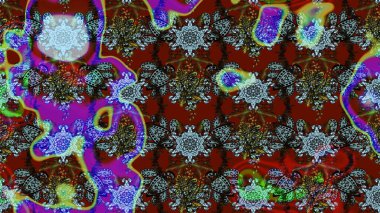 Tekrar eden çiçek arkaplanı, zarif kırmızı ve kahverengi çiçek duvar kağıdı. Kırmızı ve kahverengi renkler üzerine çiçek desenli çizimler, el yapımı papatyalar, papatyalar..