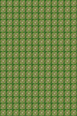 Raster geometrik arka plan. Altın rengi, kusursuz çizim. Yeşil, nötr ve kahverengi renklerde altın çiçekli altın desenler. Senin tasarımın için, duvar kağıdı..