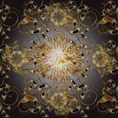 Raster illüstrasyonu. Kusursuz soyut bir arkaplan. Oriental raster klasik gri, kahverengi ve altın desenli.