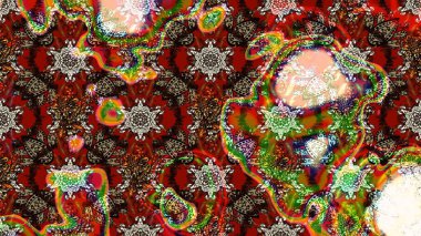 Kahverengi ve kırmızı renklere karalamalar çizilmiş çiçek deseni. Raster illüstrasyonu.