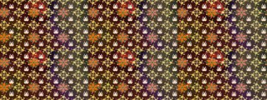 Şirin çiçekli eskiz deseni ve kahverengi ve mor renkli yapraklar, suluboya çiçek deseni, duvar kağıdı, kart ya da kumaş için fayanslı. Raster illüstrasyonu.