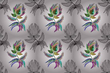 Raster düz çiçekleri pürüzsüz desen. Beyaz, kırmızı ve gri renkte çiçekler. Tasarım hediye paketi, tebrik kartları, posterler ve afiş tasarımı.