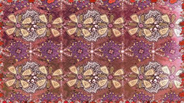 Soyut etnik raster kusursuz desen. Kabile sanatı boho baskısı, klasik çiçek arkaplanı. Arkaplan dokusu, duvar kağıdı, kahverengi ve pembe renkli çiçek teması.