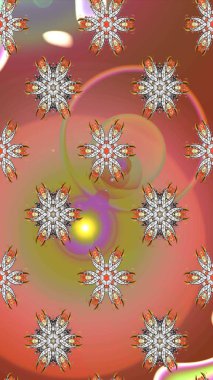 Pembe, kahverengi ve turuncu renklerde etnik çiçeklerle kusursuz bir desen. Raster Çiçek İllüstrasyon Şirin Tekstil.