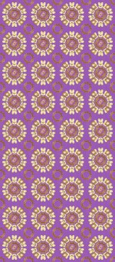 Çiçek kiremitleri. Kusursuz desenli oryantal süs. Raster altın tekstil baskısı. Kahverengi ve menekşe renklerinde altın desenli altın elementler. İslam tasarımı.