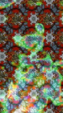 Parlak renkli fantezi çiçekleri, yapraklar yeşil ve kahverengi renkli tomurcuklar yeşil ve kahverengi. Suluboya el çizimi elementli çiçek çizimi deseni.