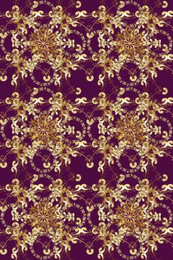 Mor, kahverengi ve bej renklerde altın tekrarlayan elementlerle soyut arkaplan. Kusursuz oryantal klasik altın desen.
