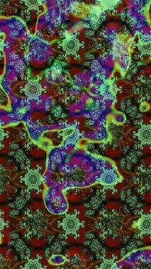 Raster illüstrasyonu. Yeşil renkli çiçekler. Şatafatlı bahar bahçesi dokusu. Çiçek deseni. Yeşil renkte çiçek çizimi.