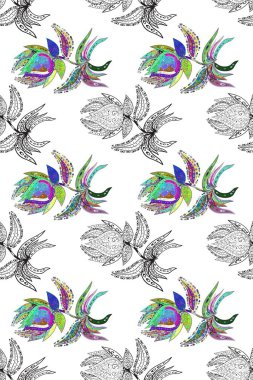 Sevimli çiçeklerle, desenli, kırmızı, beyaz ve gri renklerle renksiz desenli. Tekstil için dikişsiz suluboya desen. El çizimi çiçek pürüzsüz desen (taş)).