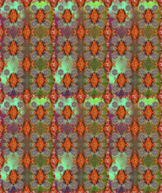 Kusursuz bir arka plan modeli. Raster - stok. Yapraklı çiçekler ve kahverengi ve turuncu renkli papatya çiçekleri..