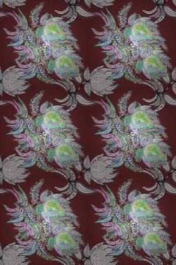 Çiçek desenli raster, gri ve kahverengi çizgi grafik desenli soyut raster arkaplan. Modern stil dokusu.