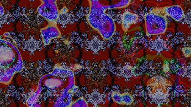 Retro tekstil tasarım koleksiyonu. Çiçekli ipek eşarp. 1950-1960 motifleri. Kahverengi ve kırmızı kahverengi ve kırmızıya. El çizimi çiçek elementleri ile soyut çizim raster deseni.