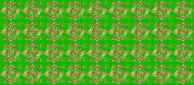 Çizgi sanatı tasarım şablonu için kusursuz sınır. Altın desenli çiçek dekoru. Doğu tarzı element. Davetiyeler için resim, kartlar, web sayfası. Yeşil ve kahverengi renklerde altın element.