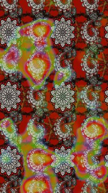 Çiçek desenli çizim. Raster illüstrasyonu. Renkli Bahar Teması eskiz kalıbı. Asya tekstil tarzında. Düz Çiçek Elementleri Tasarımı. Gri ve kahverengi renkte çiçekler.