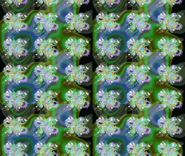 Raster illüstrasyonu. Yumuşak, yaz çiçekleri yeşil ve mavi renklerde. Raster çiçek desenli ve çiçekli..
