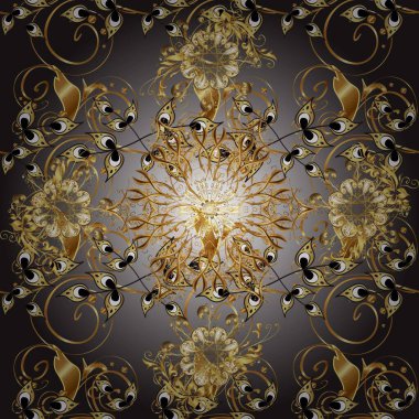 Raster illüstrasyonu. Kusursuz soyut bir arkaplan. Oriental raster klasik gri, kahverengi ve altın desenli.