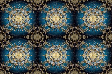 Doğu tarzı arabesk. Parlak dantel, stilize çiçekler, şal desenli. Kusursuz altın desenli bukleler. Raster. Mavi üzerinde kusursuz desen, altın elementli siyah renk. Zarif altın deseni aç