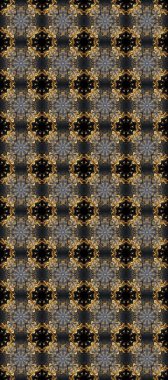 Altın desenli sarı, turuncu ve bej renklerde altın elementler. İslam tasarımı. Kusursuz desenli oryantal süs. Çiçek kiremitleri. Raster altın tekstil baskısı.