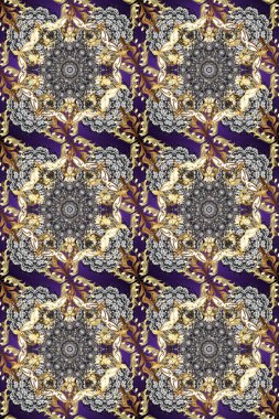 Kusursuz oryantal klasik altın desen. Gri, kahverengi ve bej renklerde altın tekrarlayan elementler içeren Raster soyut arkaplanı.