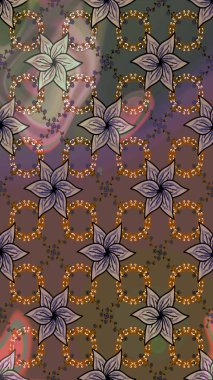 Renkli Bahar Temalı Kusursuz Arkaplan. Raster Modaya uygun kumaş deseni. Kahverengi ve gri renkli şirin çiçek desenleri. Düz Çiçek Elementleri Tasarımı.