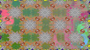 Tişörtsüz arka plan deseni. Gri ve yeşil renkli çiçekler. Tropik çiçekler.