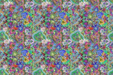 Renkli Bahar Temalı Kusursuz Arkaplan. Kusursuz desenli, modaya uygun kumaş deseni. Düz Çiçek Elementleri Tasarımı. Şirin çiçek elementleri..