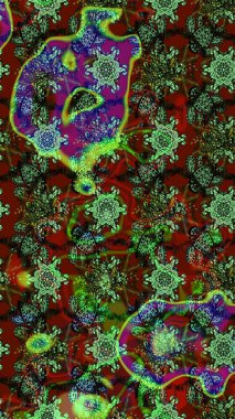 Şirin çiçekli eskiz deseni ve yeşil ve kahverengi renkli yapraklar, suluboya çiçek deseni, duvar kağıdı, kart ya da kumaş için fayanslı. Raster illüstrasyonu.