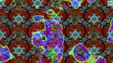 Raster illüstrasyonu. Şirin çiçekli eskiz deseni ve kahverengi ve kırmızı renklerde yapraklar, suluboya çiçek deseni, duvar kağıdı, kart veya kumaş için fayanslı.