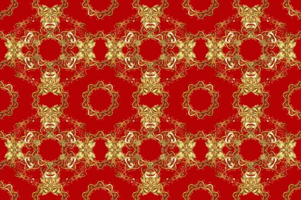 Kahverengi, turuncu ve kırmızı renklerde Raster altın deseni. Kış sembolü, Mutlu Noeller, Mutlu yıllar 2019. Altın kar taneleri basit, pürüzsüz desen. Soyut duvar kağıdı, ambalaj dekorasyonu