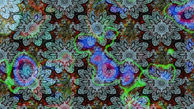 Yumuşak, bahar çiçekleri mavi ve yeşil renklerde. Raster illüstrasyonu. Raster deseni. Patlayan çiçekler soyut yerleştirilmiş.