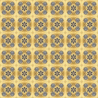 Kusursuz altın desenli bukleler. Raster altın pürüzsüz desen. Doğu tarzı arabesk tarzında altın elementler. Bej, sarı ve gri renklerde pürüzsüz desen.