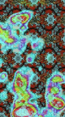 Raster illüstrasyonu. Mavi ve yeşil renklerde. Çiçekli güzel suluboya desen.