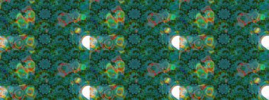 Yeşil ve mavi renkte çiçekler. Tropik çiçek desenleri. Raster illüstrasyonu.