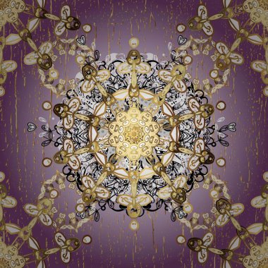 Kahverengi ve beyaz renklerde altın elementlerle kusursuz desen. Klasik klasik klasik arka plan. Kusursuz klasik raster altın desenli. Geleneksel oryantasyon süsü.