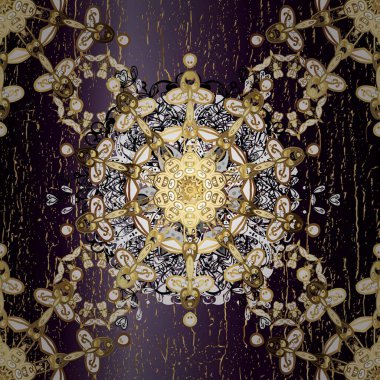 Siyah ve kahverengi renklerde altın element. Altın desenli çiçek dekoru. Davetiyeler, kartlar, web sayfası için Raster illüstrasyon. Doğu tarzı element. Çizgi sanatı tasarım şablonu için sınırsız sınır.