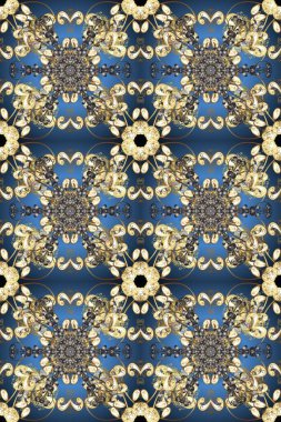 Klasik klasik klasik arka plan. Geleneksel oryantasyon süsü. Gri, bej ve mavi renklerde altın elementlerle kusursuz desen. Klasik raster altın pürüzsüz desen.