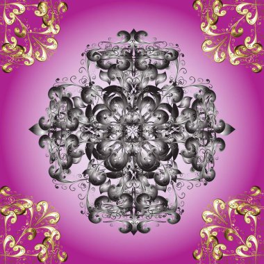 Çiçekli süslemeli, pürüzsüz bir desen. Doğu tarzında klasik tasarım öğesi. Hoş renkler üzerine geleneksel Arapça dekor. Süslü dantel iz sürücü. Duvar kağıdı için altın süslü illüstrasyon.