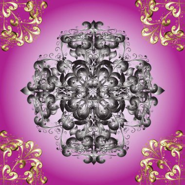 Çiçekli süslemeli, pürüzsüz bir desen. Doğu tarzında klasik tasarım öğesi. Hoş renkler üzerine geleneksel Arapça dekor. Süslü dantel iz sürücü. Duvar kağıdı için altın süslü illüstrasyon.