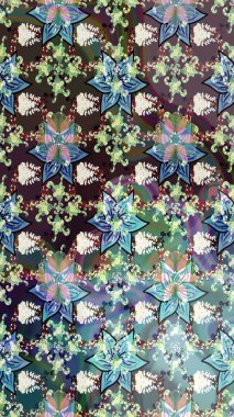 El çizimi Raster çizimi. Çizim çiçek deseni duvar kağıdı, web sitesi arka planı, ambalaj kağıdı, davetiye, broşür, afiş veya web sitesi için kullanılabilir. Parlak elementlerin.