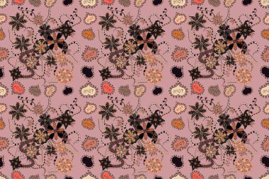 Sevimli çiçek raster deseni. Hoş renklerde çiçekler. Düz Çiçek Elementleri Tasarımı. Kusursuz Renksiz Bahar Teması Kusursuz Arkaplan.