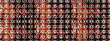 Çok siyah ve kahverengi zarif küçük çiçekler ve siyah ve kahverengi renkli komik böcekler, raster desen, illüstrasyon.