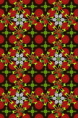 Kusursuz dekoratif arka plan, çiçek mandala. Raster illüstrasyonu. Çiçek. Kırmızı ve gri renklerde.